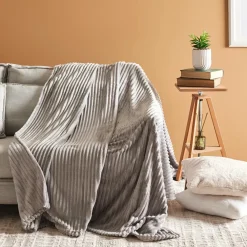 Best Ruby Stripe Wellsoft TV Blanket, 130x150cm, Grey Throws & Blankets