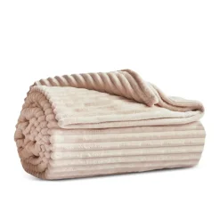 Clearance Ruby Stripe Wellsoft Blanket, Double, Ecru Throws & Blankets