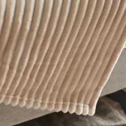 Discount Ruby Stripe Wellsoft TV Blanket, 130x150cm, Ecru Throws & Blankets