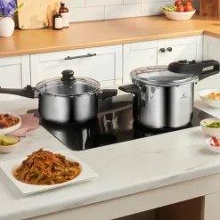 Discount Ruggersteel 4-Piece Stainless Steel Induction Pressure Cooker Set, 4L+6L, Pressure Cooker