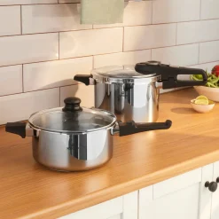 Discount Ruggersteel 4-Piece Stainless Steel Induction Pressure Cooker Set, 4L+6L, Pressure Cooker