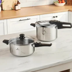 Discount Ruggersteel 4-Piece Stainless Steel Induction Pressure Cooker Set, 4L+6L, Pressure Cooker