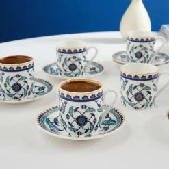 Hot Rumi 12-Piece Bone China Turkish Coffee Cup Set for 6 People, 80ml, Multi Espresso & Turkish Coffee Cup Sets