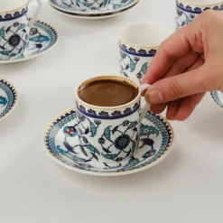 Hot Rumi 12-Piece Bone China Turkish Coffee Cup Set for 6 People, 80ml, Multi Espresso & Turkish Coffee Cup Sets