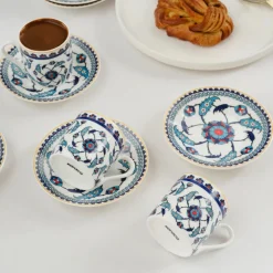 Hot Rumi 12-Piece Bone China Turkish Coffee Cup Set for 6 People, 80ml, Multi Espresso & Turkish Coffee Cup Sets
