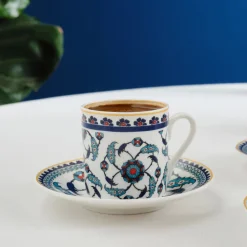 Hot Rumi 12-Piece Bone China Turkish Coffee Cup Set for 6 People, 80ml, Multi Espresso & Turkish Coffee Cup Sets