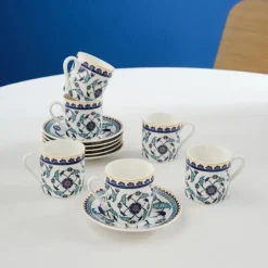 Hot Rumi 12-Piece Bone China Turkish Coffee Cup Set for 6 People, 80ml, Multi Espresso & Turkish Coffee Cup Sets
