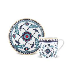 Hot Rumi 12-Piece Bone China Turkish Coffee Cup Set for 6 People, 80ml, Multi Espresso & Turkish Coffee Cup Sets