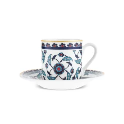 Hot Rumi 12-Piece Bone China Turkish Coffee Cup Set for 6 People, 80ml, Multi Espresso & Turkish Coffee Cup Sets