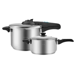 New Saga 2-Piece Stainless Steel Induction Pressure Cooker Set, 4L+6L, Black Pressure Cooker
