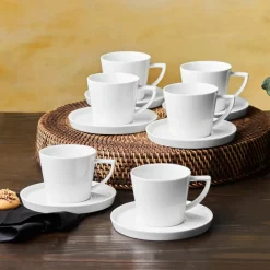 Clearance Salvare 12 Piece New Generation Bone Tea Cup and Saucer Set for 6 People, 260ml, White Tea Set