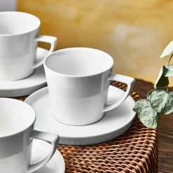 Clearance Salvare 12 Piece New Generation Bone Tea Cup and Saucer Set for 6 People, 260ml, White Tea Set