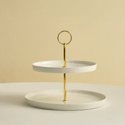 Best Salvare Bone China 2-Tier Cake Stand, White Serving Platters