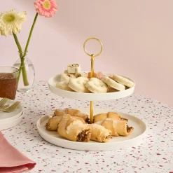 Best Salvare Bone China 2-Tier Cake Stand, White Serving Platters