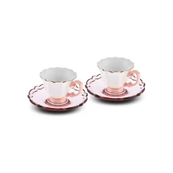 Clearance Samo 4-Piece Bone China Acrylic Plated Espresso Turkish Coffee Cup Set for 2 People, 90ml, Pink Multi Espresso & Turkish Coffee Cup Sets