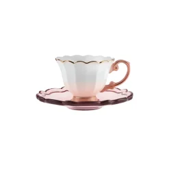 Clearance Samo 4-Piece Bone China Acrylic Plated Espresso Turkish Coffee Cup Set for 2 People, 90ml, Pink Multi Espresso & Turkish Coffee Cup Sets