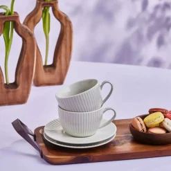 New Seashell 12-Piece Porcelain Tea Cup and Saucer Set for 6 People, 200ml, Light Grey Tea Set