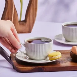 New Seashell 12-Piece Porcelain Tea Cup and Saucer Set for 6 People, 200ml, Light Grey Tea Set