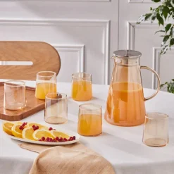 Outlet Serene 7-Piece Tumbler Glass Set, Amber Tumbler Glasses