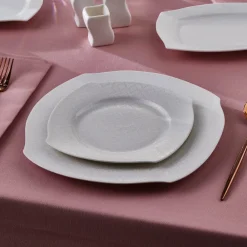 Discount Square Bone China Fancy Embossed 53-Piece Porcelain Dinner Set for 12 People, White See All Dinner Sets|Bone China Dinner Sets