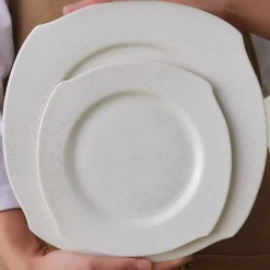 Discount Square Bone China Fancy Embossed 53-Piece Porcelain Dinner Set for 12 People, White See All Dinner Sets|Bone China Dinner Sets