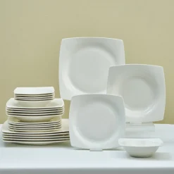 New Square Bone China Mensa 24-Piece Dinner Set for 6 People, White Bone China Dinner Sets|See All Dinner Sets