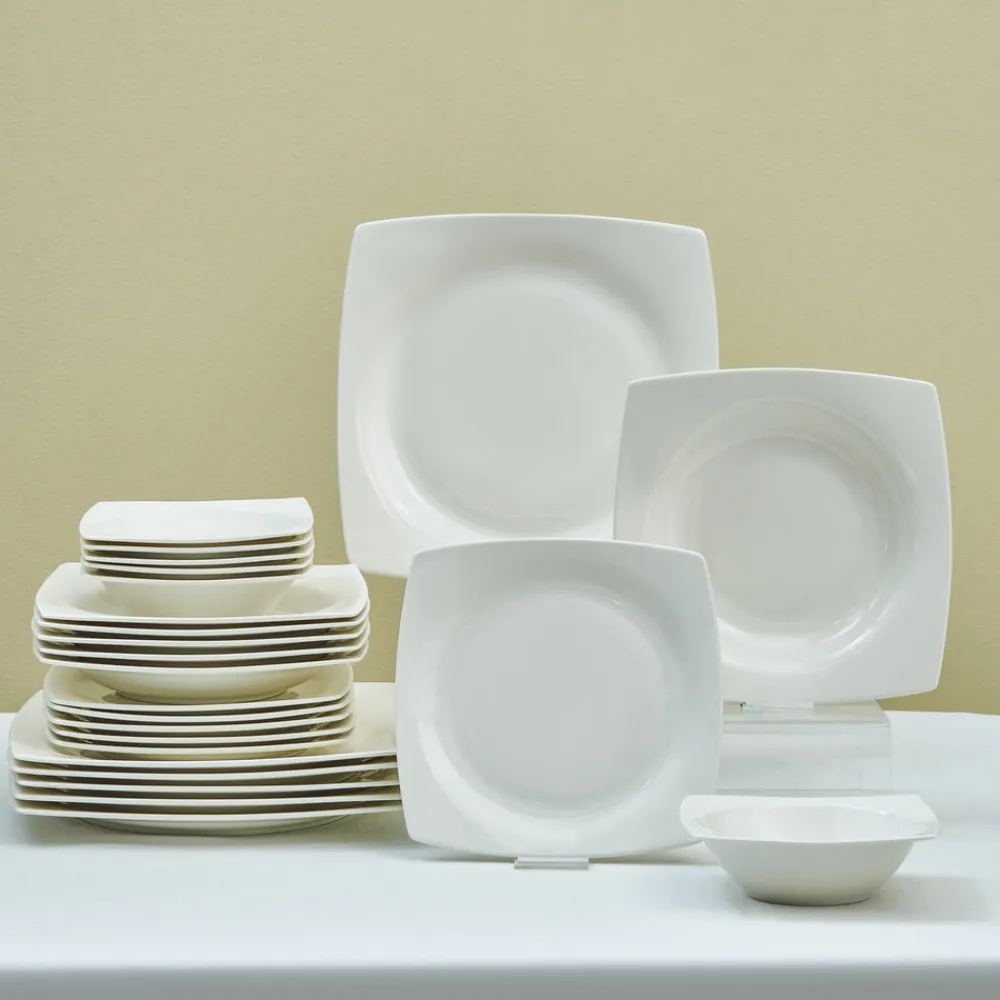 New Square Bone China Mensa 24-Piece Dinner Set for 6 People, White Bone China Dinner Sets|See All Dinner Sets