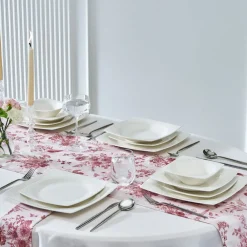 New Square Bone China Mensa 24-Piece Dinner Set for 6 People, White Bone China Dinner Sets|See All Dinner Sets