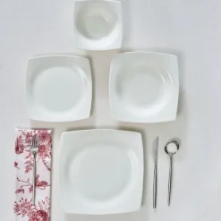 New Square Bone China Mensa 24-Piece Dinner Set for 6 People, White Bone China Dinner Sets|See All Dinner Sets