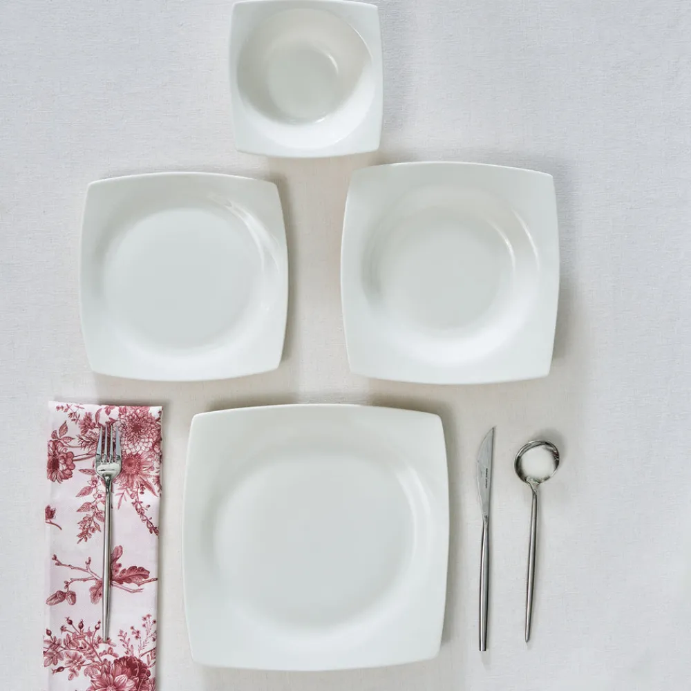 New Square Bone China Mensa 24-Piece Dinner Set for 6 People, White Bone China Dinner Sets|See All Dinner Sets