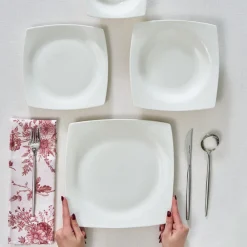 New Square Bone China Mensa 24-Piece Dinner Set for 6 People, White Bone China Dinner Sets|See All Dinner Sets