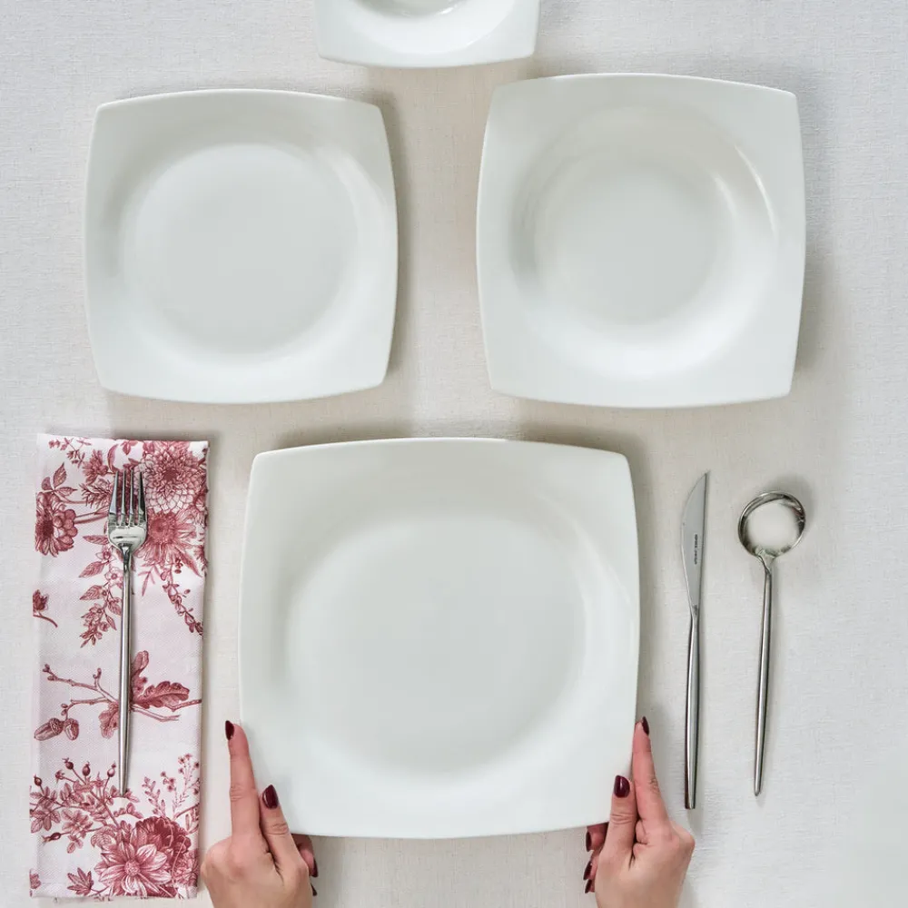 New Square Bone China Mensa 24-Piece Dinner Set for 6 People, White Bone China Dinner Sets|See All Dinner Sets