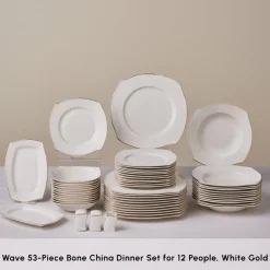 Clearance Square Bone China Wave 53-Piece Dinner Set for 12 People, Bone China Dinner Sets|See All Dinner Sets