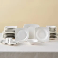 Clearance Square Bone China Jamie 52-Piece Dinner Set for 12 People, White See All Dinner Sets|Bone China Dinner Sets