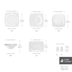 Clearance Square Bone China Jamie 52-Piece Dinner Set for 12 People, White See All Dinner Sets|Bone China Dinner Sets