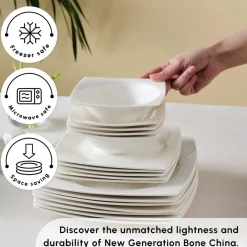 Clearance Square Bone China Jamie 52-Piece Dinner Set for 12 People, White See All Dinner Sets|Bone China Dinner Sets