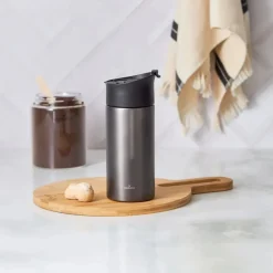 Stainless Steel French Press Flask, 350ml, Silver Black Stainless Steel Flasks