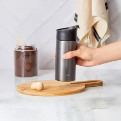 Stainless Steel French Press Flask, 350ml, Silver Black Stainless Steel Flasks