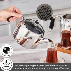 Outlet Stella Stainless Steel Teapot Set, XL, Silver Turkish Teapots