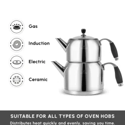 Outlet Stella Stainless Steel Teapot Set, XL, Silver Turkish Teapots