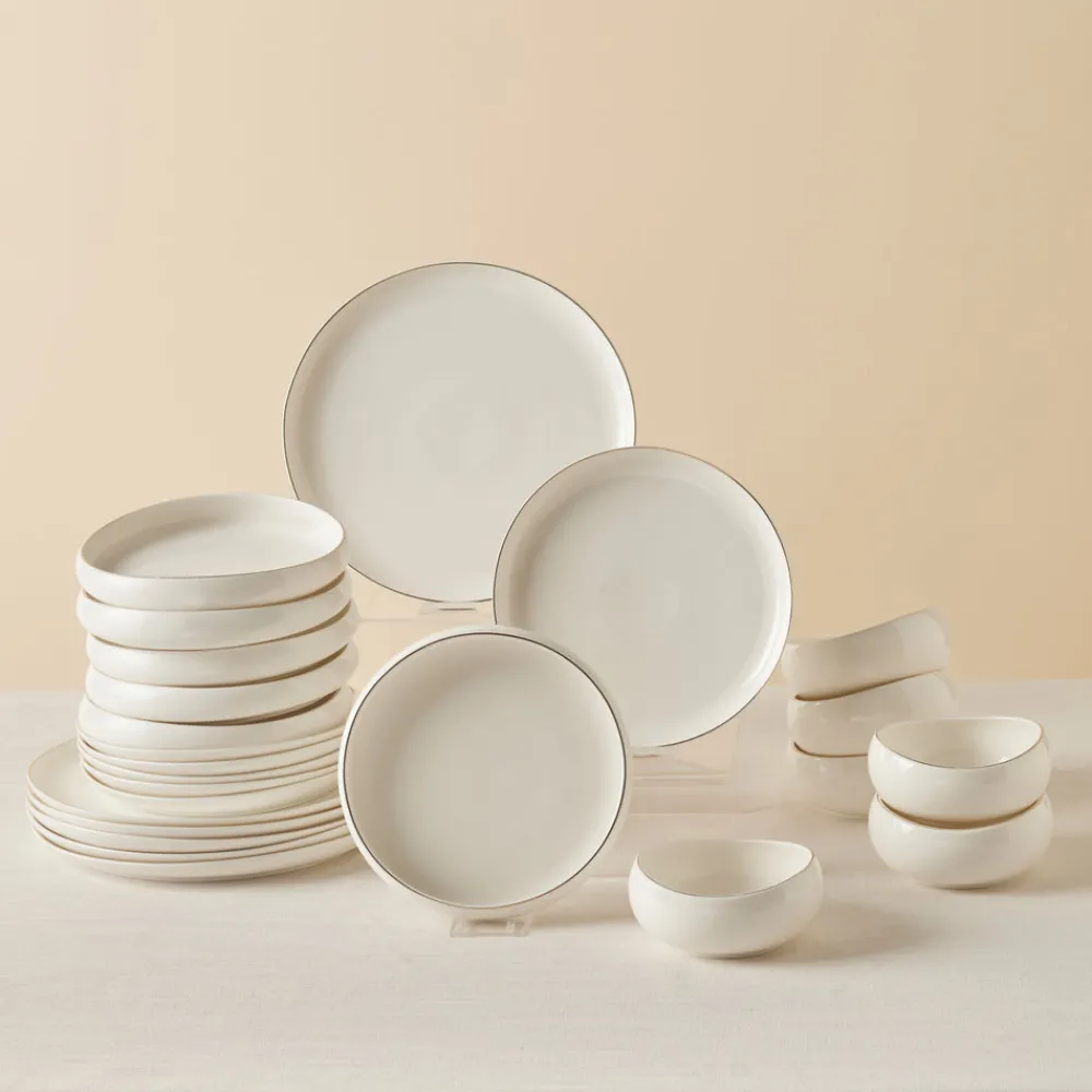 New Stream Bone China Hole Gold 24-Piece Dinner Set for 6 People, Multi See All Dinner Sets|Bone China Dinner Sets