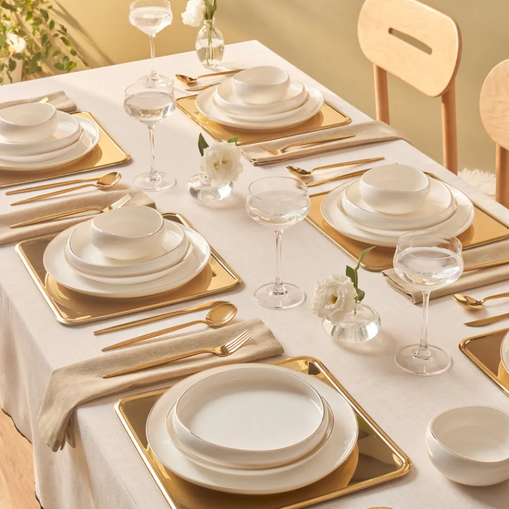 New Stream Bone China Hole Gold 24-Piece Dinner Set for 6 People, Multi See All Dinner Sets|Bone China Dinner Sets