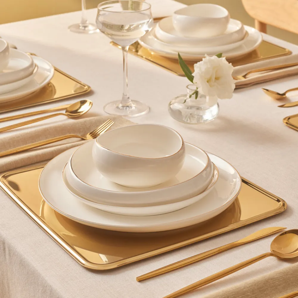 New Stream Bone China Hole Gold 24-Piece Dinner Set for 6 People, Multi See All Dinner Sets|Bone China Dinner Sets