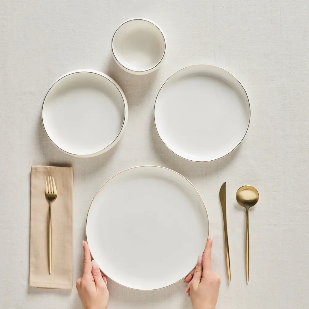 New Stream Bone China Hole Gold 24-Piece Dinner Set for 6 People, Multi See All Dinner Sets|Bone China Dinner Sets