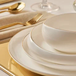 New Stream Bone China Hole Gold 24-Piece Dinner Set for 6 People, Multi See All Dinner Sets|Bone China Dinner Sets