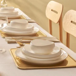 New Stream Bone China Hole Gold 24-Piece Dinner Set for 6 People, Multi See All Dinner Sets|Bone China Dinner Sets