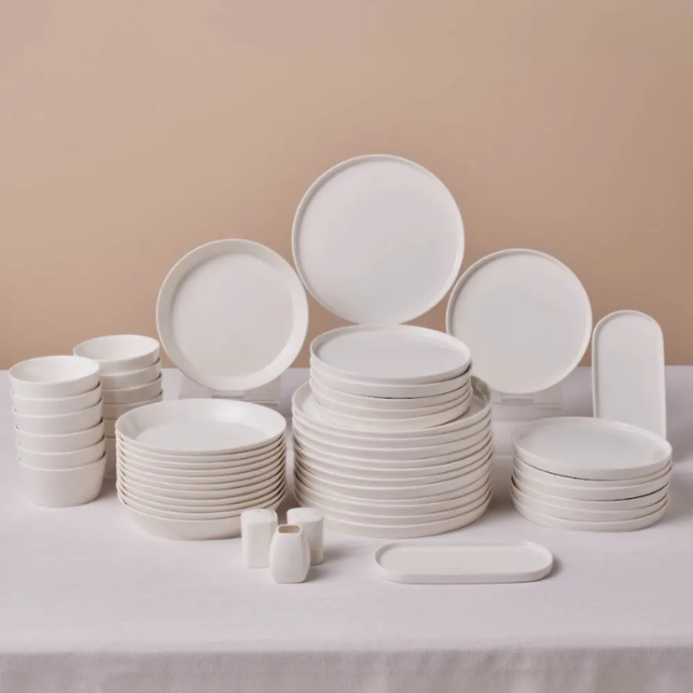 Best Stream Bone China Bomo 53-Piece Dinner Set for 12 People, White See All Dinner Sets|Bone China Dinner Sets