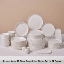 Best Stream Bone China Bomo 53-Piece Dinner Set for 12 People, White See All Dinner Sets|Bone China Dinner Sets
