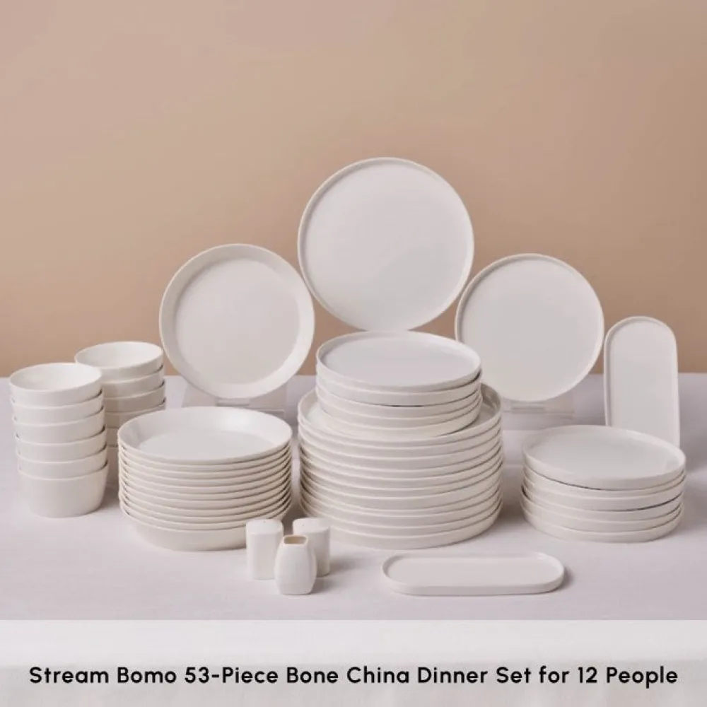 Best Stream Bone China Bomo 53-Piece Dinner Set for 12 People, White See All Dinner Sets|Bone China Dinner Sets