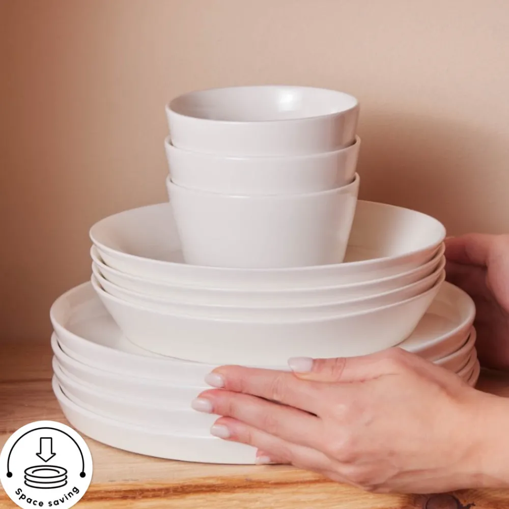 Best Stream Bone China Bomo 53-Piece Dinner Set for 12 People, White See All Dinner Sets|Bone China Dinner Sets